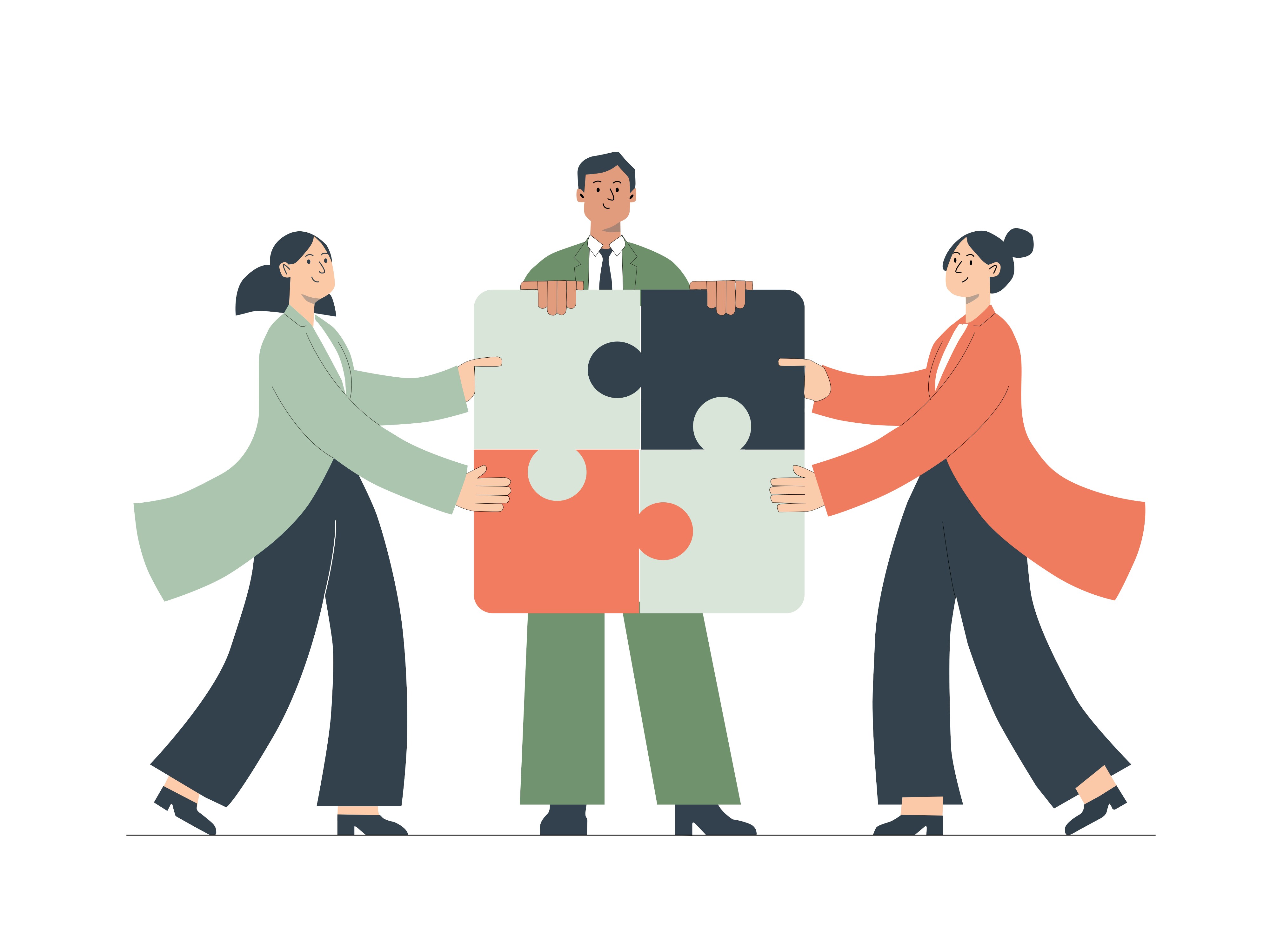 Illustration of people working together to put puzzle pieces together